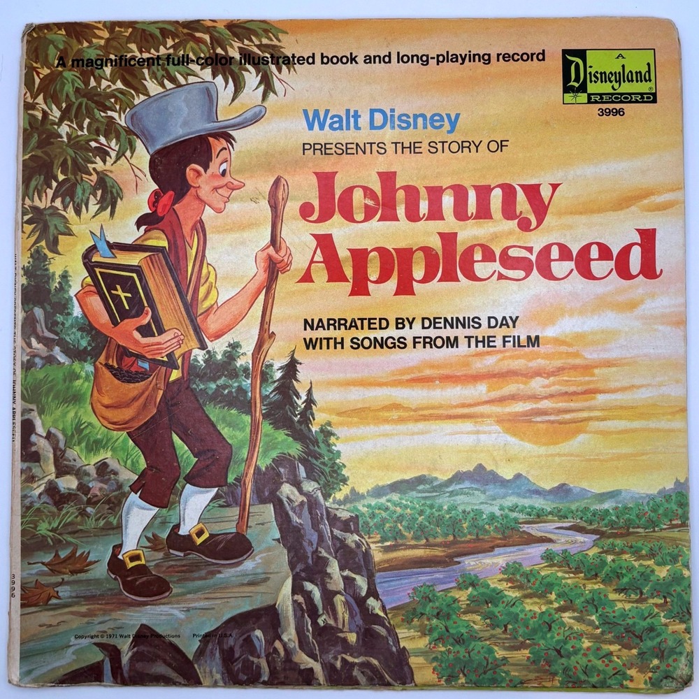Vtg Walt Disney Johnny Appleseed Book Cover‎ ST 3996 1971 Disneyland NO Record
